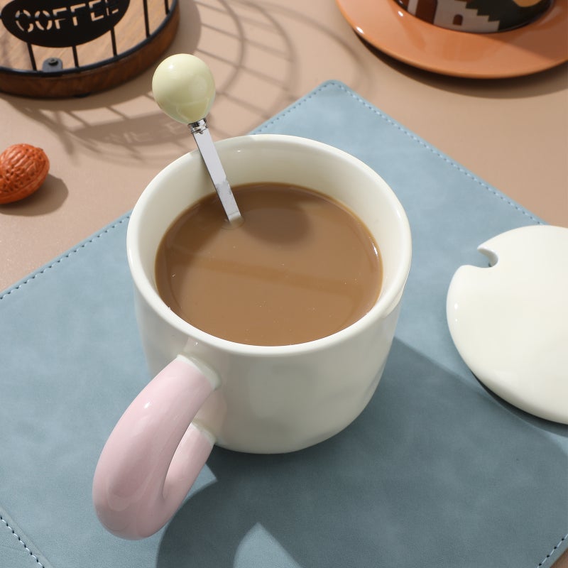🍳 كوب سيراميك أنيق مع غطاء وملعقة لتحريك القهوة أو الشاي - Image 4