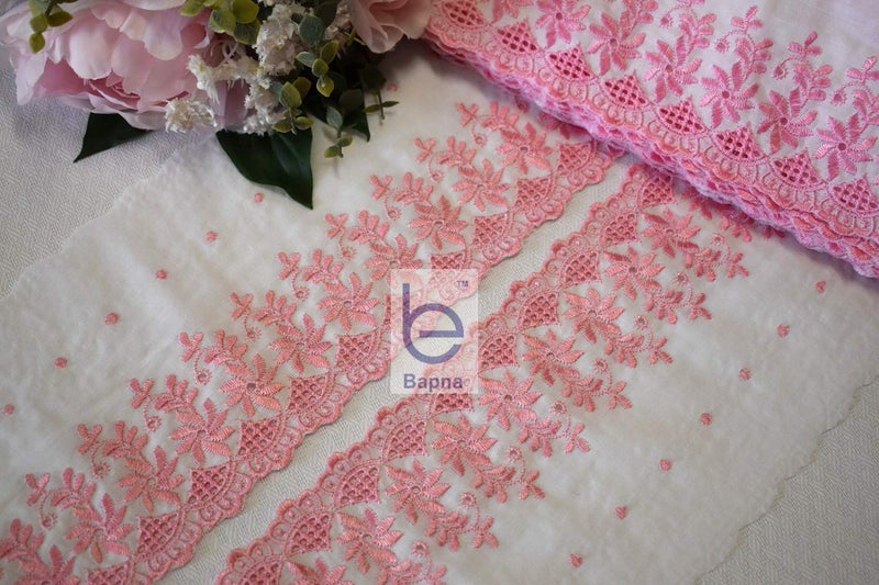 Bapna 5 Meters Flower Design Embroidery Lace Trim Fabric for Garment Skirt Blouse Saree Child Dress Decor Bed Linens Towels Nightgown Pink - Image 3