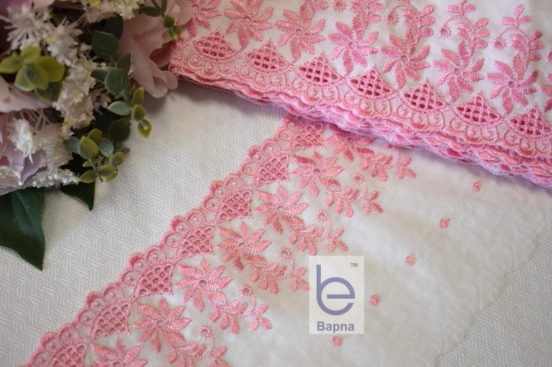 Bapna 5 Meters Flower Design Embroidery Lace Trim Fabric for Garment Skirt Blouse Saree Child Dress Decor Bed Linens Towels Nightgown Pink - Image 2