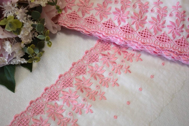 Bapna 5 Meters Flower Design Embroidery Lace Trim Fabric for Garment Skirt Blouse Saree Child Dress Decor Bed Linens Towels Nightgown Pink - Image 1
