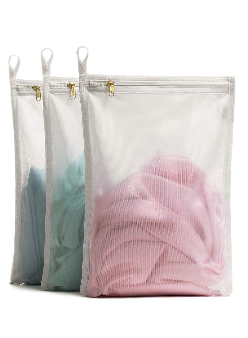 3 Pack (3 S) Delicates Laundry Bags, Bra Fine Mesh Wash Bag for Underwear, Lingerie, Bra, Pantyhose, Socks, Zippered, Have Hanger Loops, Small Openings (White) - Image 1