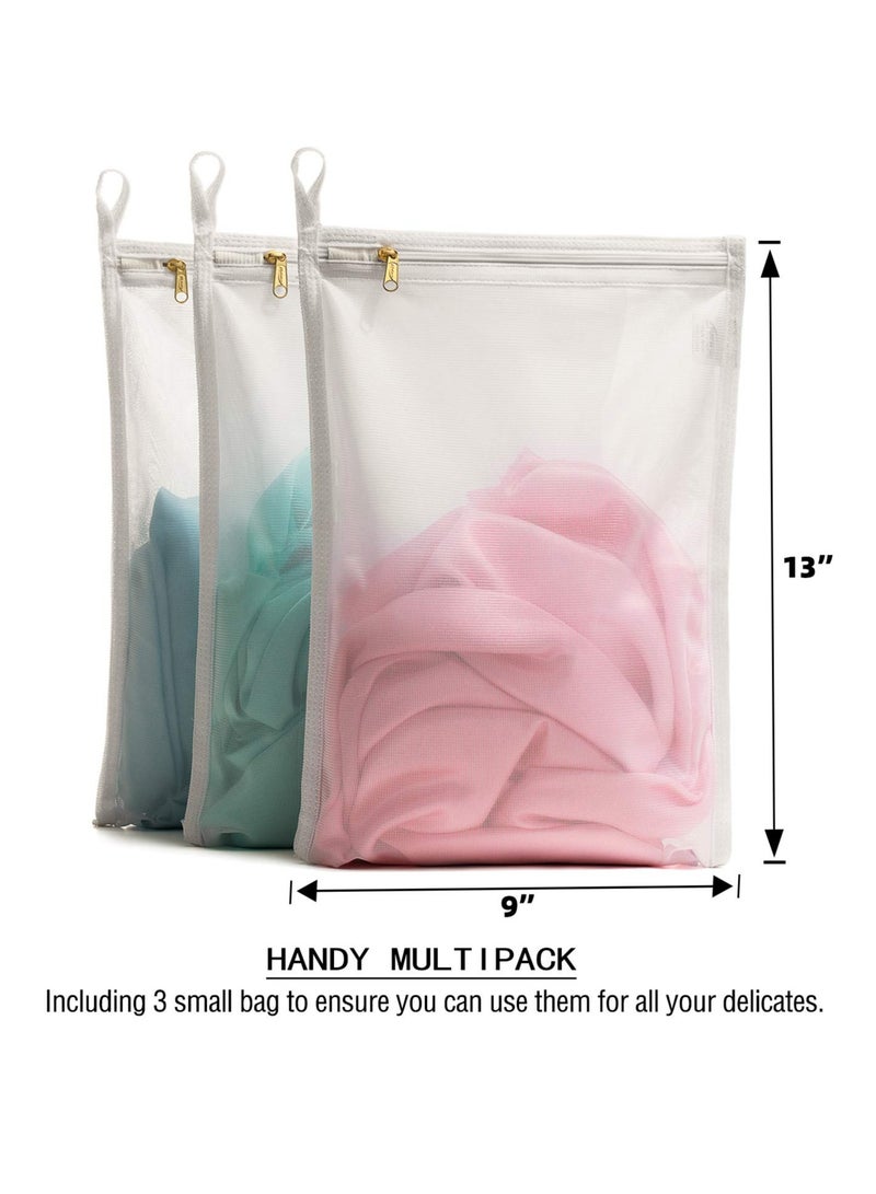 3 Pack (3 S) Delicates Laundry Bags, Bra Fine Mesh Wash Bag for Underwear, Lingerie, Bra, Pantyhose, Socks, Zippered, Have Hanger Loops, Small Openings (White) - Image 2