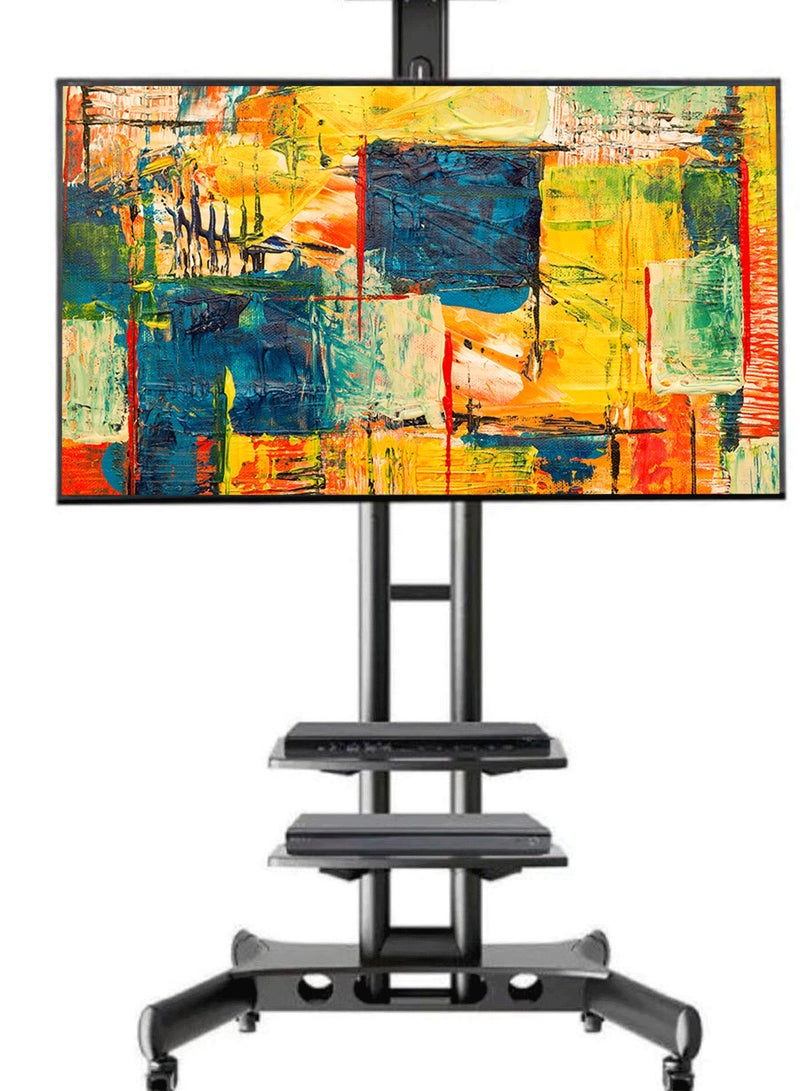 BEETEC Mobile TV Stand for 40-70 Inch TVs up to 50 kg, VESA 600x400 mm, Dual Shelf Mobile TV Trolley with Locking Wheels for Stability | TF-1500S - Image 1