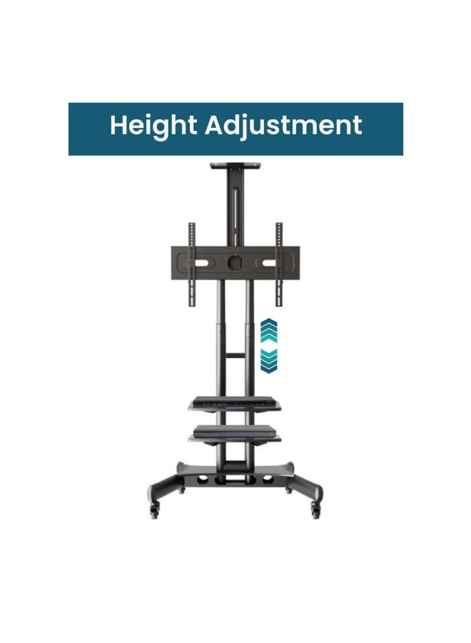 BEETEC Mobile TV Stand for 40-70 Inch TVs up to 50 kg, VESA 600x400 mm, Dual Shelf Mobile TV Trolley with Locking Wheels for Stability | TF-1500S - Image 3