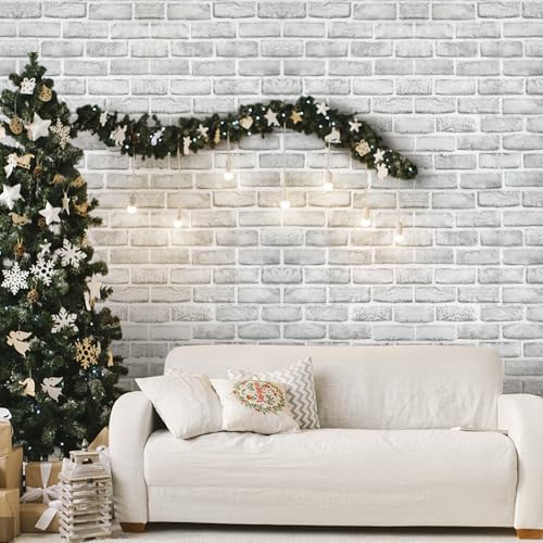 Coavas Peel and Stick Wallpaper Brick 17.7x118.1 Inches White Gray Removable Wallpaper Peel and Stick Self Adhesive Faux Brick for Bedroom Backsplash Laundry Room Accent Walls - Image 1
