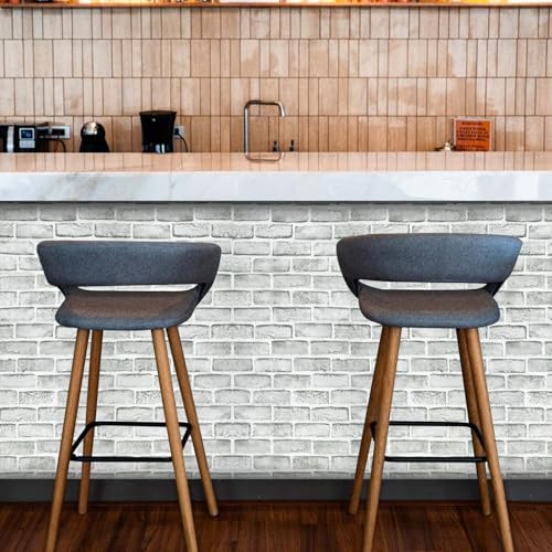 Coavas Peel and Stick Wallpaper Brick 17.7x118.1 Inches White Gray Removable Wallpaper Peel and Stick Self Adhesive Faux Brick for Bedroom Backsplash Laundry Room Accent Walls - Image 5