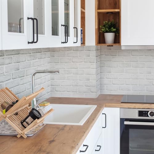 Coavas Peel and Stick Wallpaper Brick 17.7x118.1 Inches White Gray Removable Wallpaper Peel and Stick Self Adhesive Faux Brick for Bedroom Backsplash Laundry Room Accent Walls - Image 3