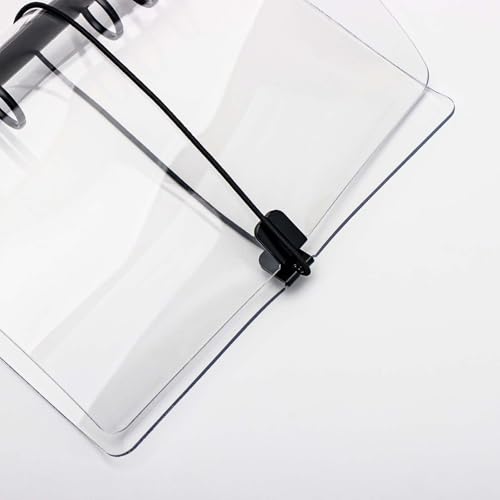 XiowDow Clear A6 Binder with Elastic Band 1.8mm Thick PVC Notebook Cover 6 Black 20mm Diameter Round Rings Budget Binder Planner Cover Journal Folder Organizer for A6 Binder Pockets Paper Refills - Image 5