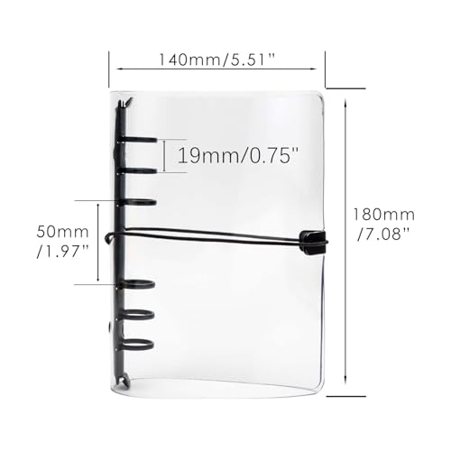 XiowDow Clear A6 Binder with Elastic Band 1.8mm Thick PVC Notebook Cover 6 Black 20mm Diameter Round Rings Budget Binder Planner Cover Journal Folder Organizer for A6 Binder Pockets Paper Refills - Image 2