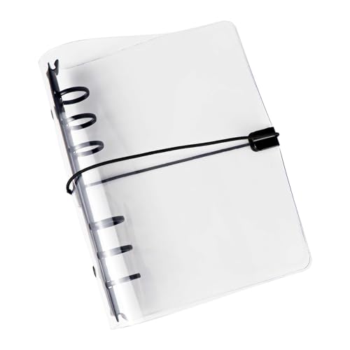 XiowDow Clear A6 Binder with Elastic Band 1.8mm Thick PVC Notebook Cover 6 Black 20mm Diameter Round Rings Budget Binder Planner Cover Journal Folder Organizer for A6 Binder Pockets Paper Refills - Image 1