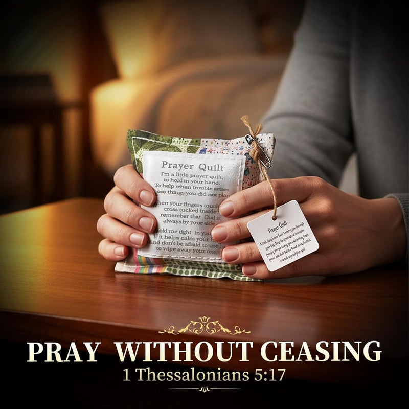 SURDOCA 6PCS Prayer Quilt with Cross Inside & Greeting Card, Handmade Pocket Prayer Quilt in Gift Box, Christian Get Well & Encouragement Gift for Women & Men - Image 2