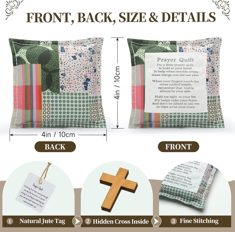 SURDOCA 6PCS Prayer Quilt with Cross Inside & Greeting Card, Handmade Pocket Prayer Quilt in Gift Box, Christian Get Well & Encouragement Gift for Women & Men - Image 5