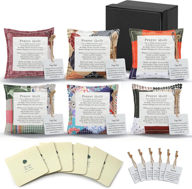 SURDOCA 6PCS Prayer Quilt with Cross Inside & Greeting Card, Handmade Pocket Prayer Quilt in Gift Box, Christian Get Well & Encouragement Gift for Women & Men - Image 1