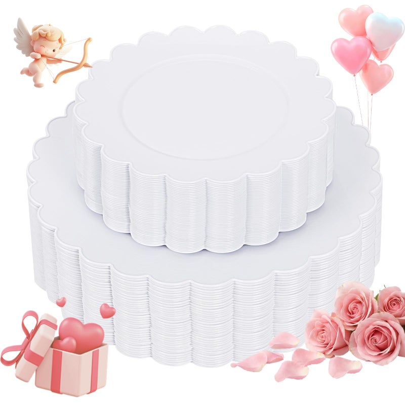 supernal 100pcs White Plastic Plates Disposable for WeddingPlastic Plates For Party Includes 50pcs Dinner and Dessert PlateScalloped Plastic Platefor Valentines Day Mothers Day and Easter - Image 3