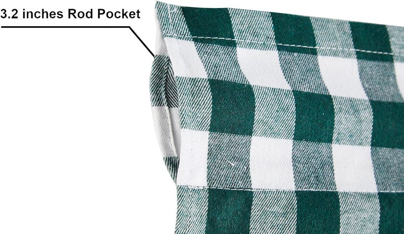 WOSIBO 2 Pack Buffalo Check Plaid Cotton Window Valances Green and White Farmhouse Design Window Treatment Decor Curtains Rod Pocket Valances for Kitchen/Living Room 16" x 56" (Green and White) - Image 3