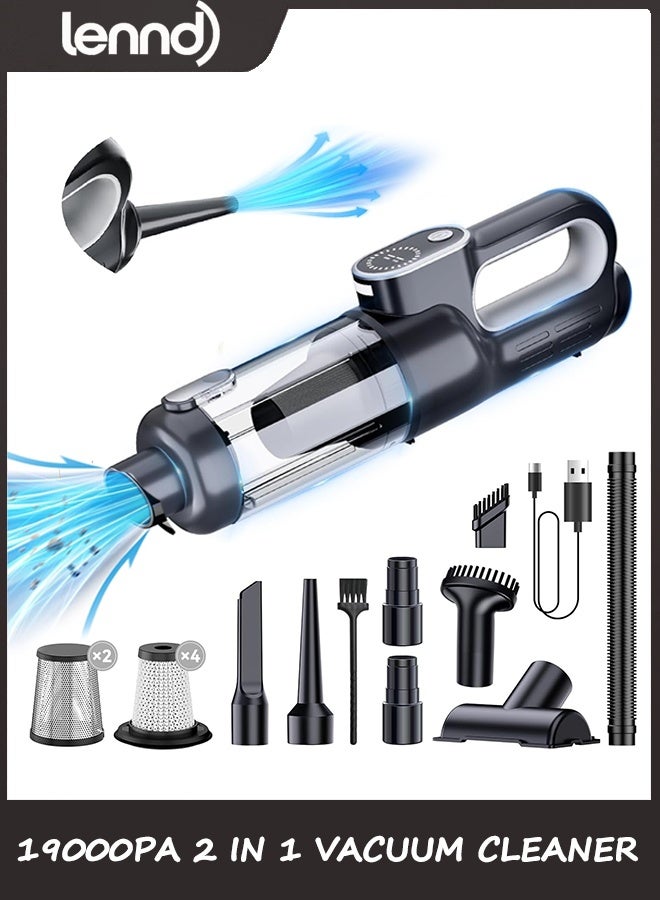 LENND Car Vacuum Portable Cordless, 19000Pa 2 in 1 Vacuum Cleaner&Air Duster, 130W Brushless Motor Handheld Vacuum Cordless with 7800mAh Battery, LED Light, Multi-Nozzles for Car, Home, Office, Pet - Image 1
