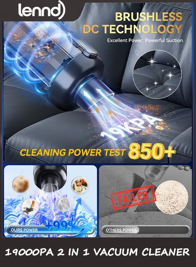 LENND Car Vacuum Portable Cordless, 19000Pa 2 in 1 Vacuum Cleaner&Air Duster, 130W Brushless Motor Handheld Vacuum Cordless with 7800mAh Battery, LED Light, Multi-Nozzles for Car, Home, Office, Pet - Image 4