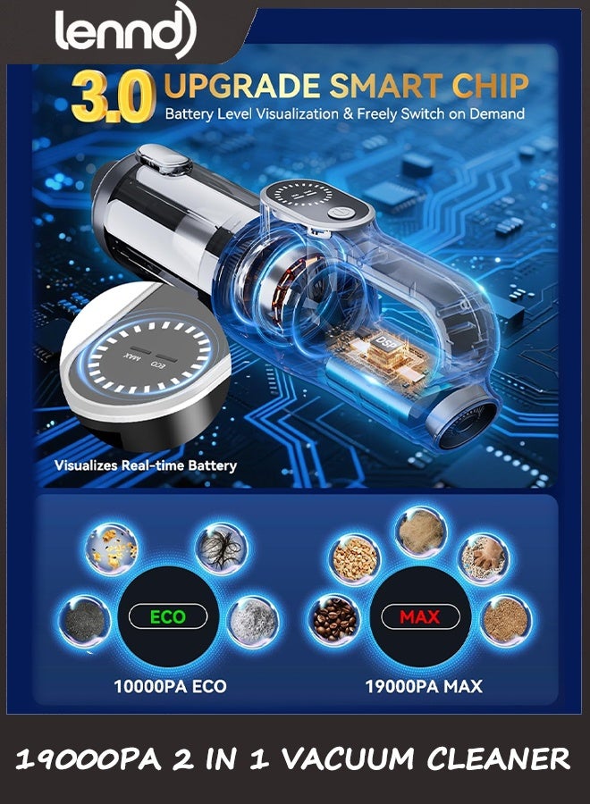 LENND Car Vacuum Portable Cordless, 19000Pa 2 in 1 Vacuum Cleaner&Air Duster, 130W Brushless Motor Handheld Vacuum Cordless with 7800mAh Battery, LED Light, Multi-Nozzles for Car, Home, Office, Pet - Image 5