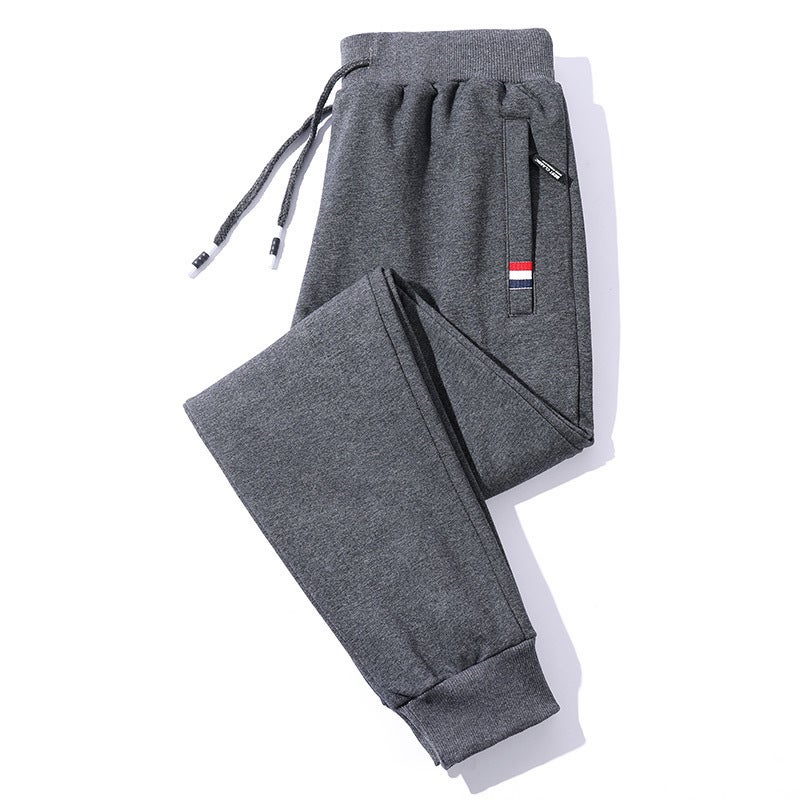 Mens Casual Straight Leg Pants Autumn Winter Sporty Zipper Pocketed Loose Fit Solid Color Sweatpants High Waist No Belt Red logo toe zipper-dark gray 