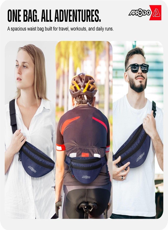 Aprodo Chest & Waist Bag for Men and Women, Hands-Free Fanny Pack Bumbag with 3 Zippered Pockets, Easy Carry Phone Wallet & Cards Beltbag for Sports, Travel, Jogging, Cycling and Workout (Navy Blue) - Image 5