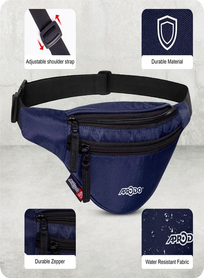 Aprodo Chest & Waist Bag for Men and Women, Hands-Free Fanny Pack Bumbag with 3 Zippered Pockets, Easy Carry Phone Wallet & Cards Beltbag for Sports, Travel, Jogging, Cycling and Workout (Navy Blue) - Image 3