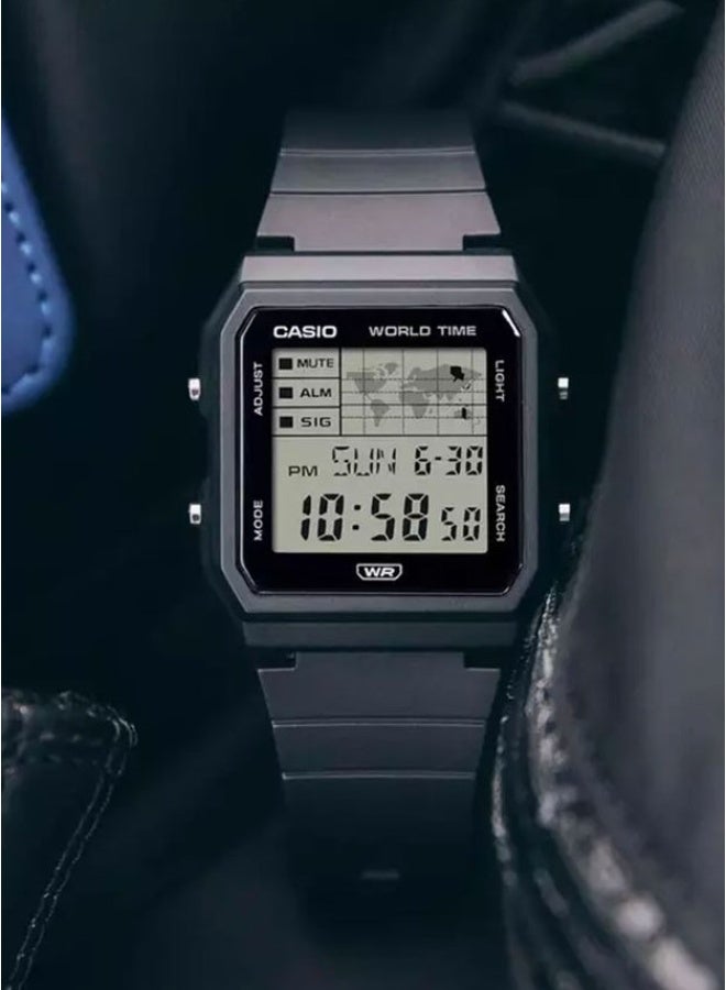 CASIO ساعة رقمية للشباب للجنسين LF-30W-1ADF، 37.8 مم بقرص أسود مع عرض خريطة العالم، علبة من الراتنج وحزام من الراتنج الحيوي، مقاومة للماء - Image 1