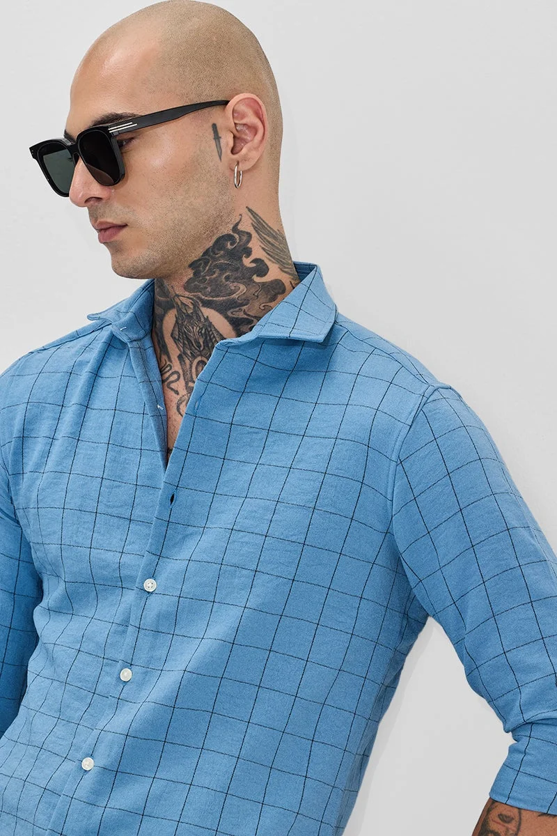 SNITCH Blue Block Checks Slim Fit Shirt