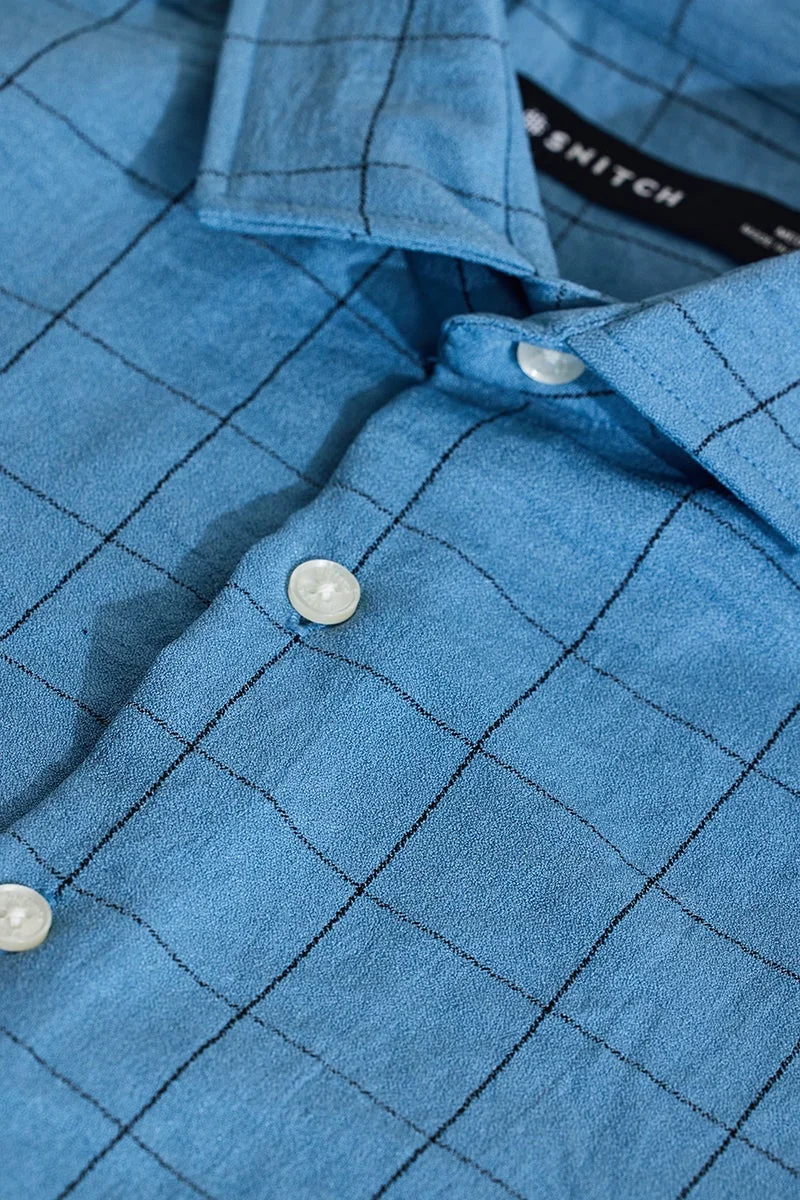 SNITCH Blue Block Checks Slim Fit Shirt