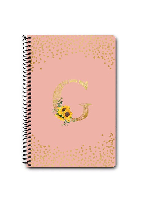 Designer A5 Spiral Notebook Memo Notepad Journal - Custom Monogram Initial Letter Mandala Floral Pattern Alphabet - G - Rose Pink