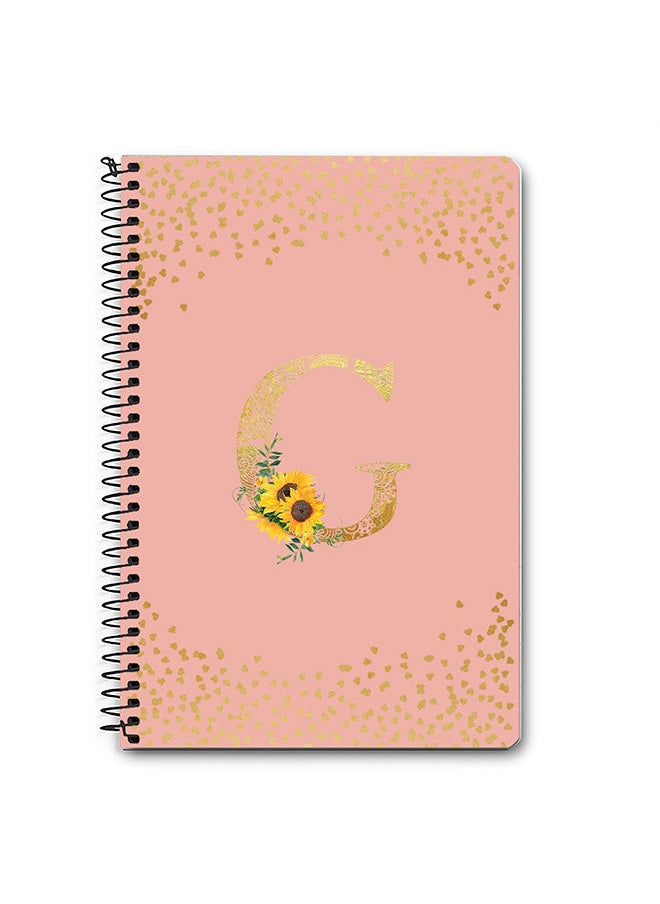 Designer A5 Spiral Notebook Memo Notepad Journal - Custom Monogram Initial Letter Mandala Floral Pattern Alphabet - G - Rose Pink