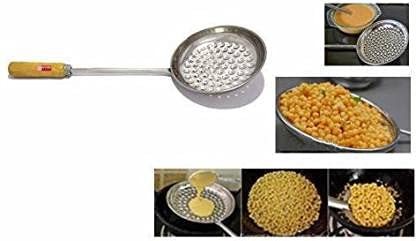 Faas Stainless Steel Boondi Jhara With Wooden Handle for Ladoo Making + Deep Fry Net Spoon Oil Strainer With Long Handle - Best Kitchen Combo for Puri Making - Image 3