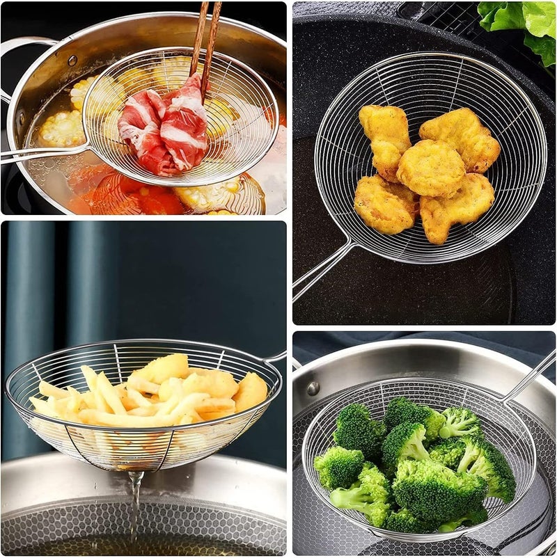 Faas Stainless Steel Boondi Jhara With Wooden Handle for Ladoo Making + Deep Fry Net Spoon Oil Strainer With Long Handle - Best Kitchen Combo for Puri Making - Image 5