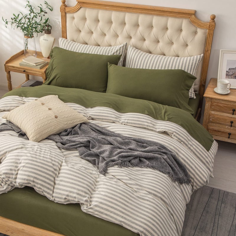 PURE ERA Jersey Knit 4pc Bed Sheet Set 100% T-Shirt Heather Cotton Super Soft Comfy Breathable Fits Mattress Up to 20" Extra Deep Pocket(Olive Green, Queen) - Image 4
