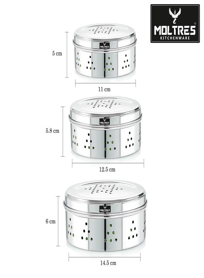 MOLTRES 3ps Combo Stainless Steel Hole Dabba with Air Ventilation, Food Storage Containers | Best to store Leafy Vegetables, Sprout Maker, Coriander Box | Set Of 3 - Image 2