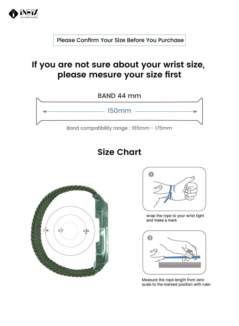 إينيكس سوار ساعة مجدول (مُضفّر) من نايلون قابل للتمدد مع غطاء لامع متوافق مع ساعات ابل 44 ملم (طول حزام 150 ملم ) - اخضر - Image 2