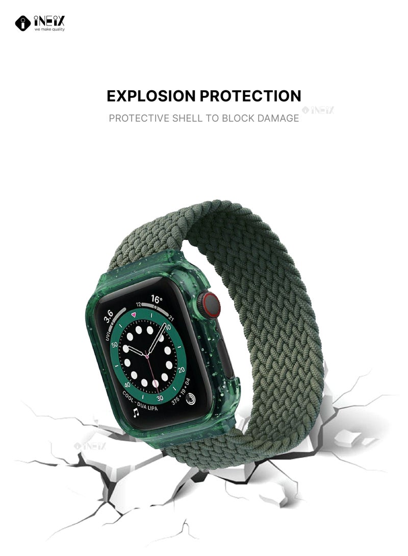 إينيكس سوار ساعة مجدول (مُضفّر) من نايلون قابل للتمدد مع غطاء لامع متوافق مع ساعات ابل 44 ملم (طول حزام 150 ملم ) - اخضر - Image 3