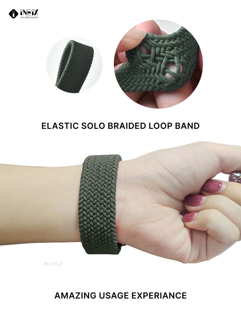 إينيكس سوار ساعة مجدول (مُضفّر) من نايلون قابل للتمدد مع غطاء لامع متوافق مع ساعات ابل 44 ملم (طول حزام 150 ملم ) - اخضر - Image 4