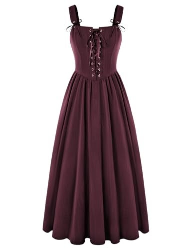 Scarlet Darkness Renaissance Dress Women Lace Up Cottagecore Sleeveless Long Dress Medieval Costume Red XL - Image 1