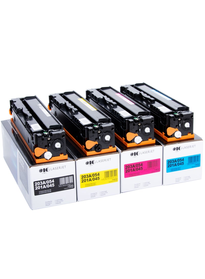 IG Compatible Toner Cartridge Set – Black, Cyan, Magenta, Yellow – Replaces HP 203A / 201A / Canon 054A / 045A – For HP M254 / M281 / M252 / M277 and Canon LBP620 Series – 4-Pack - Image 1