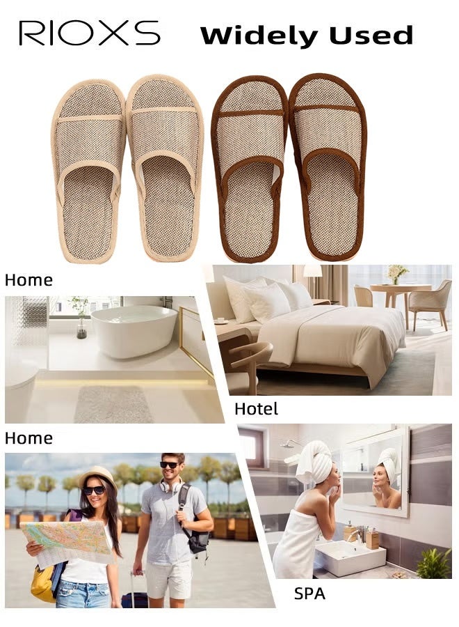 RIOXS 2 Pair Unisex Open Toe Summer House Slippers, Lightweight Breathable Slippers for Men and Women, Comfortable Slip On Slides Sandals, Washable Reusable Silent Slide Slippers for Guests, Non Slip Spa Slipper for Home Bedroom, Hotel, Travel, Beige - Image 4