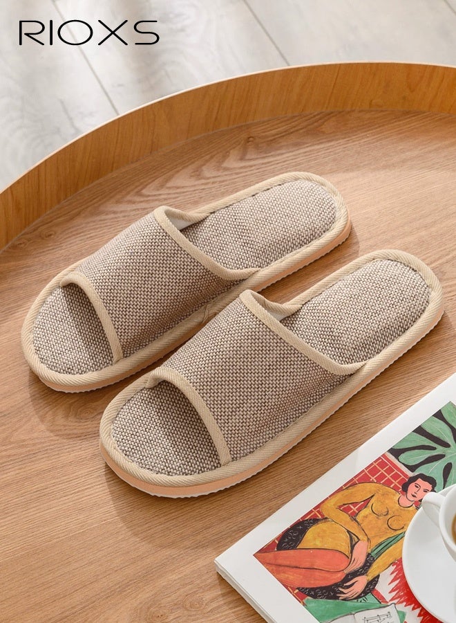 RIOXS 2 Pair Unisex Open Toe Summer House Slippers, Lightweight Breathable Slippers for Men and Women, Comfortable Slip On Slides Sandals, Washable Reusable Silent Slide Slippers for Guests, Non Slip Spa Slipper for Home Bedroom, Hotel, Travel, Beige - Image 5