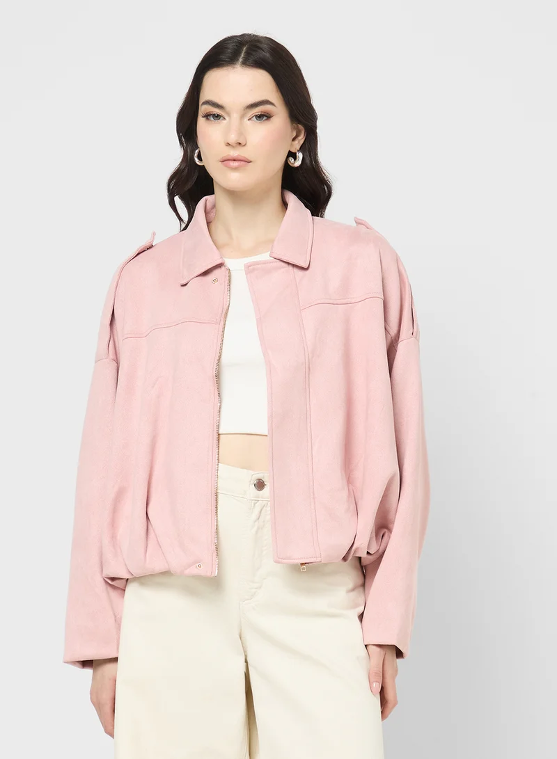 جينجر Suede Zip Up Jacket