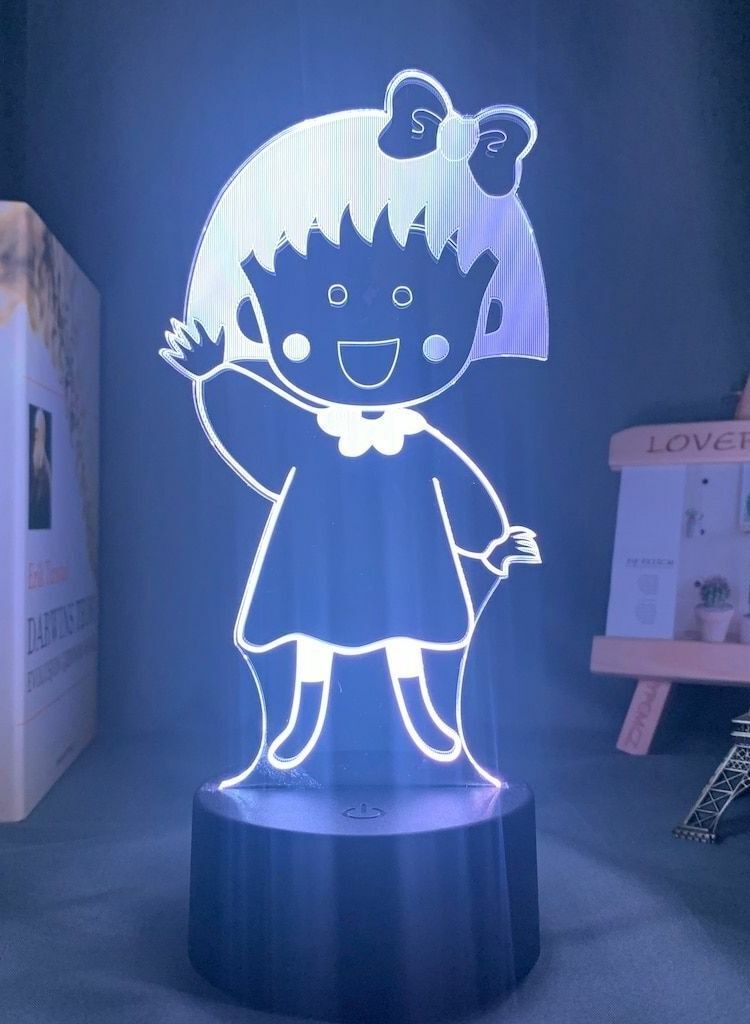 althiqahkey 3D Illusion Lamp LED Multicolor Night Light Anime Chibi Maruko 7/16 Colors Fading Mood USB Touch Table Lamp Christmas Gift Best Birthday Holiday Gifts for Children - Image 1