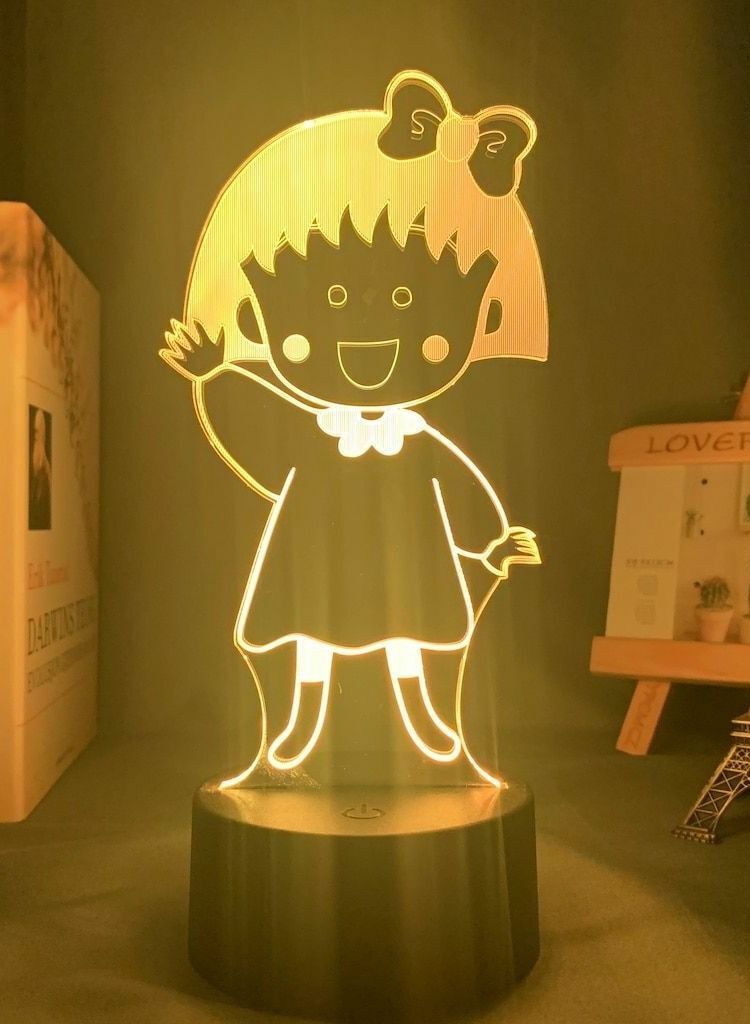 althiqahkey 3D Illusion Lamp LED Multicolor Night Light Anime Chibi Maruko 7/16 Colors Fading Mood USB Touch Table Lamp Christmas Gift Best Birthday Holiday Gifts for Children - Image 2