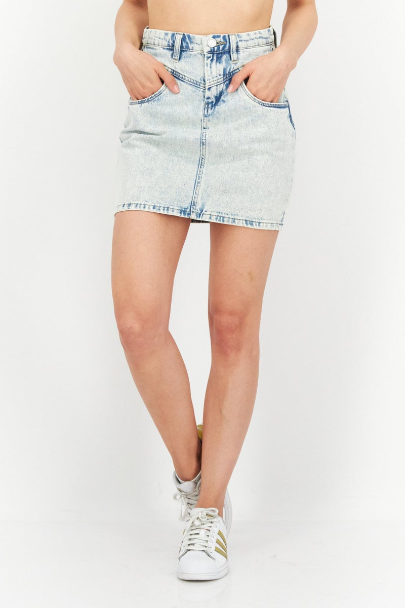 Blank NYC Women Washed Denim Mini Skirt, Light Blue - Image 1
