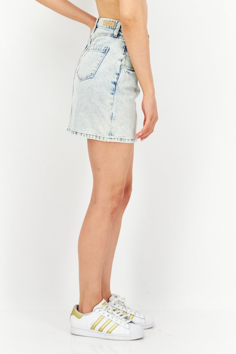 Blank NYC Women Washed Denim Mini Skirt, Light Blue - Image 2