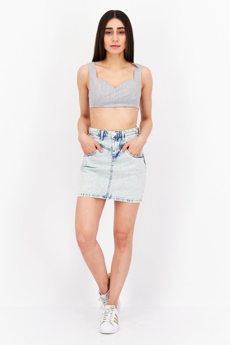 Blank NYC Women Washed Denim Mini Skirt, Light Blue - Image 4
