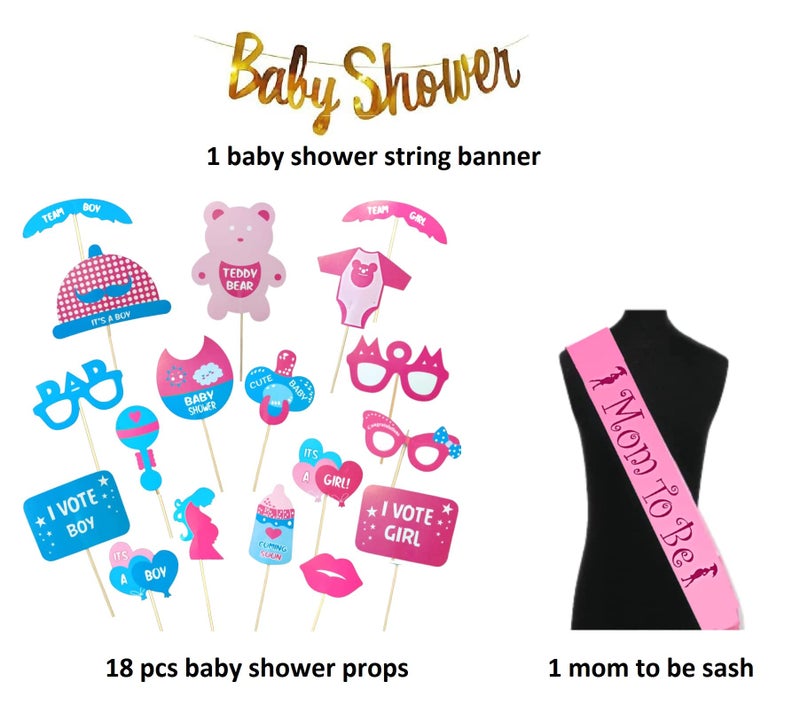 FI - FLICK IN 20 Pcs Baby Shower Decoration Items Set for Mommy to Be Sash Mom to Be Decoration Kit Banner Baby Shower Props Set (Pack of 20, Multicolor) - Image 2