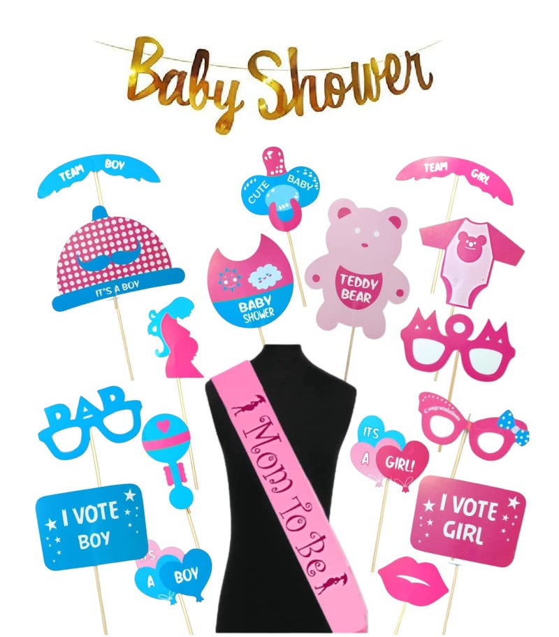 FI - FLICK IN 20 Pcs Baby Shower Decoration Items Set for Mommy to Be Sash Mom to Be Decoration Kit Banner Baby Shower Props Set (Pack of 20, Multicolor) - Image 1