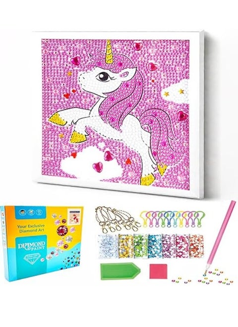 Unicorn Diamond Painting Kit with Wooden Frame 7.1" x 7.1", Craft Kit with Numbered Mosaic Gem Stickers, Art Supplies for Craft Lovers Create Your Own Masterpiece